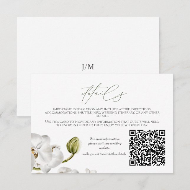 Orchids Frame Elegant Tropical Wedding QR code Tilläggskort (Fram/baksida)
