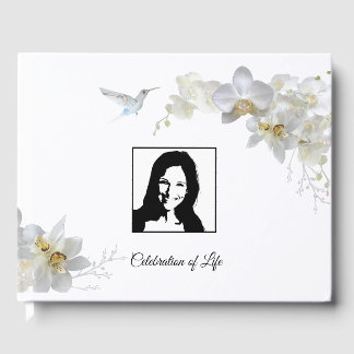 Orchids & Hummingbird Memorial/Bröllop Guest Bok