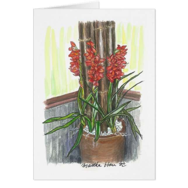 Orchids med bambu hälsningskort (Framsidan)