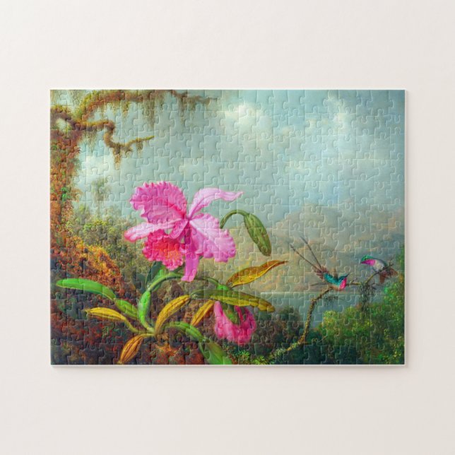 Orchids och Hummingbird av Martin Johnson Heade  Pussel (Horisontell)
