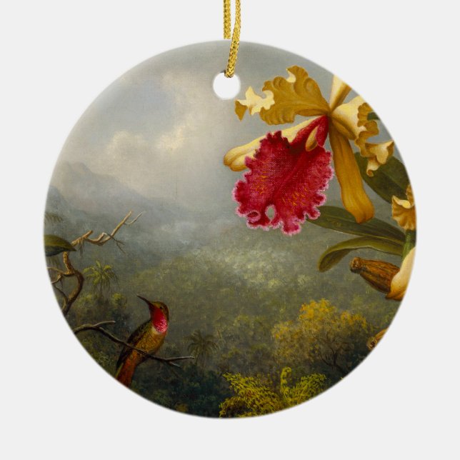 Orchids och Hummingbird Heade Julgransprydnad Keramik (Framsidan)