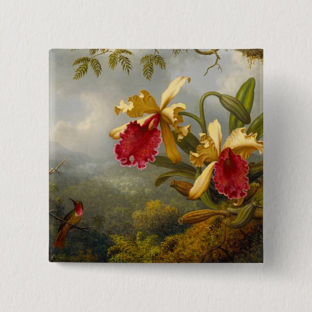 Orchids och Hummingbird Heade Knapp (Framsida)