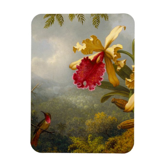 Orchids och Hummingbird Heade Magnet (Vertikal)