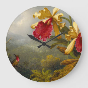 Orchids och Hummingbird Heade Stor Klocka