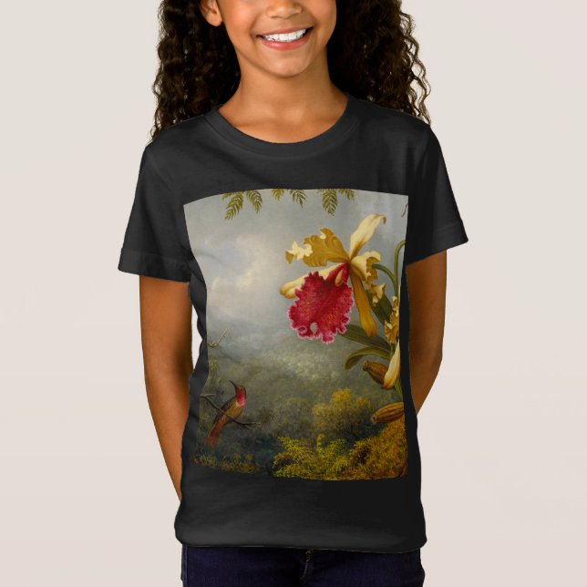 Orchids och Hummingbird Heade T Shirt (Framsida)