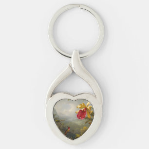 Orchids och Hummingbird Heade Twisted Heart Silverfärgad Nyckelring