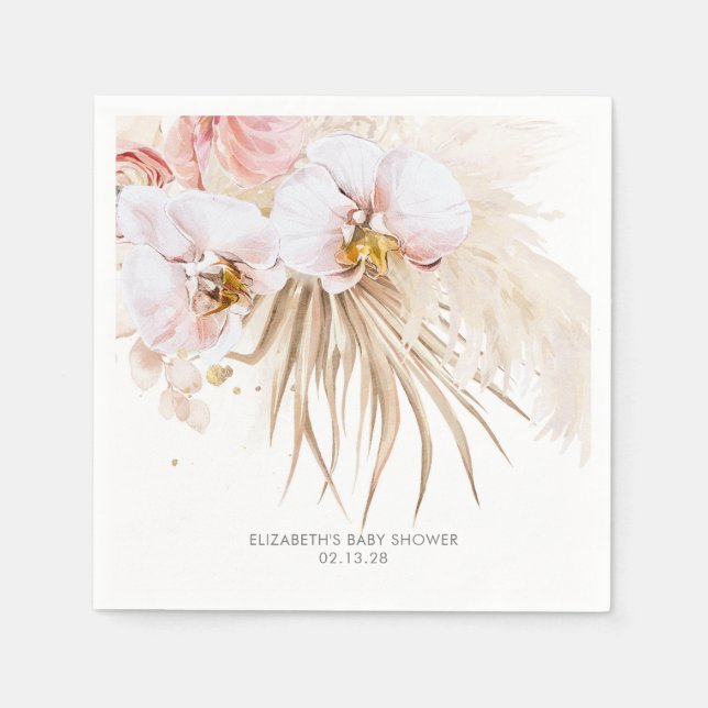 Orchids och Pampas Grass Elegant Boho Pappersservett (Framsidan)