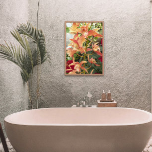 Orchids och Red Chrysanthemums Blommigt Fototryck