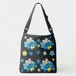 Orchids on Blue/Black Polka Dot Axelväska