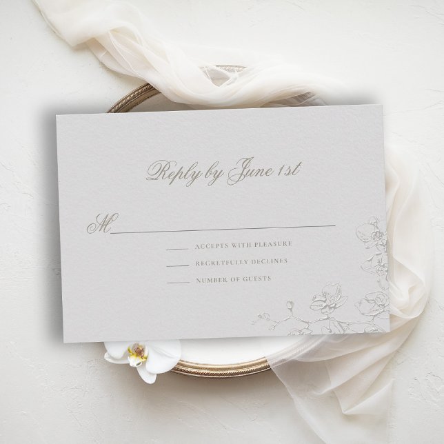 Orchids Reverie 2 Elfenbensvit Formell Traditionel OSA Kort (orchid wedding rsvp card art sketch romantic modern classic formal elegant ivory)
