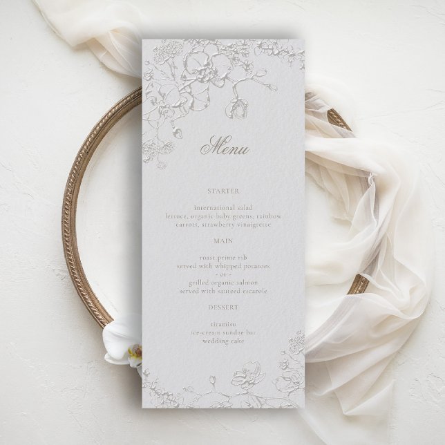 Orchids Reverie Ivory Formal Traditional Wedding Meny (orchid wedding menu art sketch romantic modern classic formal elegant ivory)