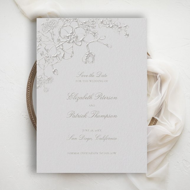 Orchids Reverie Ivory Formal Traditional Wedding Spara Datumet (orchid wedding save the date art sketch romantic modern classic formal elegant ivory)