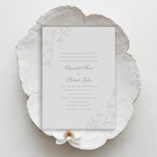 Orchids Silky Ivory 2 Forme Traditional Bröllop Inbjudningar (orchids wedding invitation formal traditional modern classic elegant classy ivory faux embossed silk)