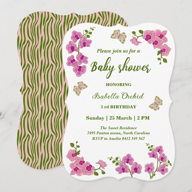 Orchids Tropical Butterfly Baby Shower Inbjudningar (Fram/baksida)