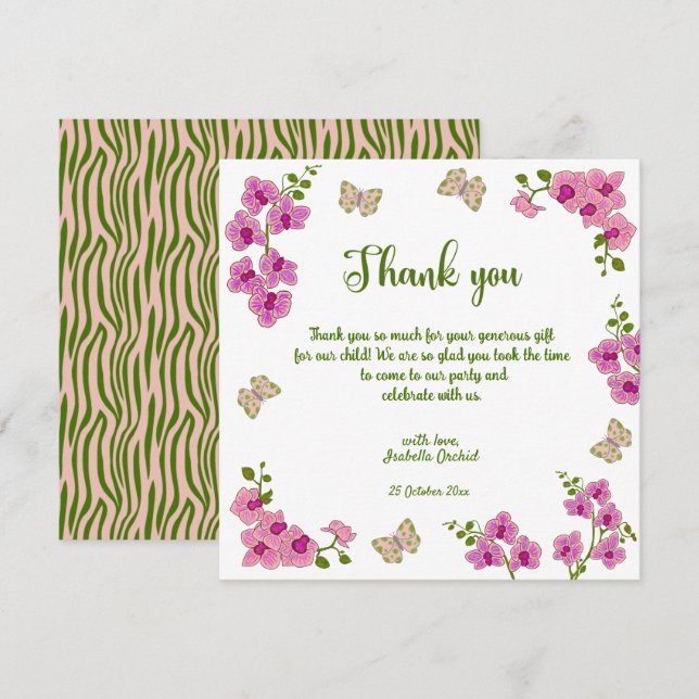 Orchids Tropical Butterfly Baby Shower Tack Kort (Fram/baksida)