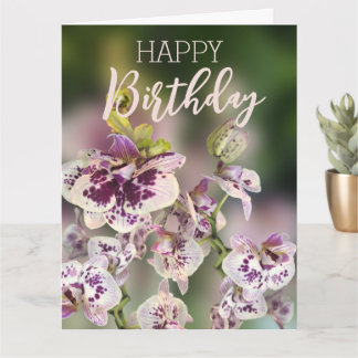 Orchids Tropical Floral Happy Birthday Real Gold   Kort