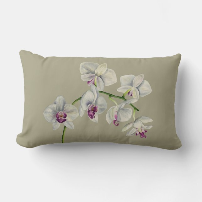 Orchidvattenfärgmålning Lumbarkudde (Framsida)