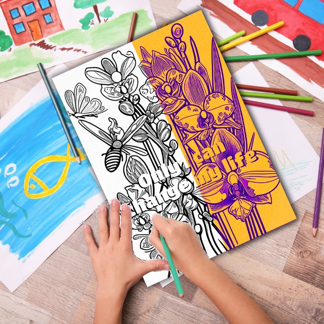 Orchips med Butterfly Coloring Page Printable Poster (Customize the text OR remove then download and print out at home for therapeutic coloring fun.)