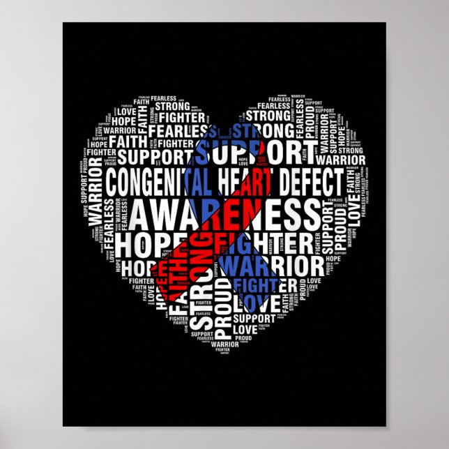 Ord Art Heart Red&amp; Blue Ribbon Chd Awareness Poster (Framsidan)