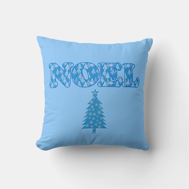 Ord Art - Noel med Träd Light Blue Kudde (Framsida)