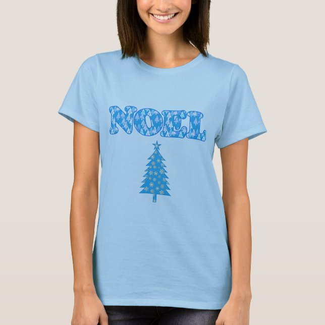 Ord Art - Noel med Träd Light Blue T Shirt (Framsida)