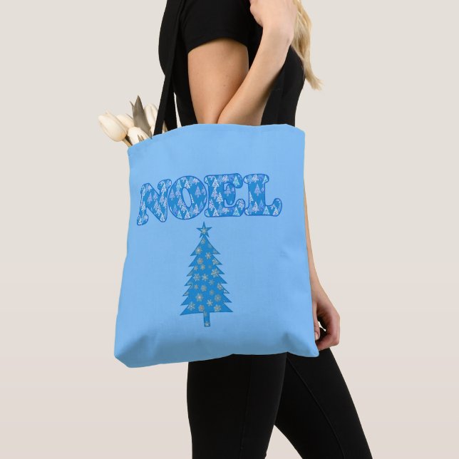 Ord Art - Noel med Träd Light Blue T Tygkasse (Närbild)