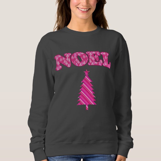 Ord Art - Noel Patternated in Fuchsia Rosa Träd T Shirt (Framsida)