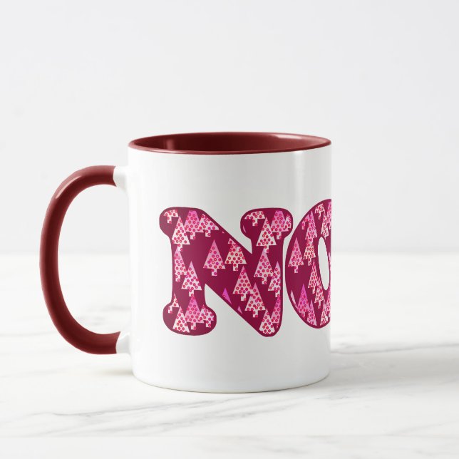 Ord Art - Noel Patterned med Träd i Burgundy Mugg (Vänster)