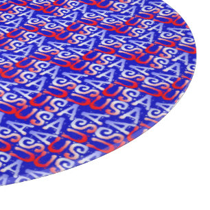 Ord Art USA Text,Blue-12-In ROUND CUTTING BOARD