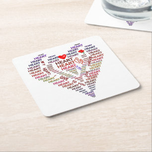 Ord av Heart Square Underlägg Papper Kvadrat