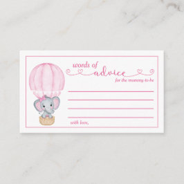 Ord av Rosa Elephant Baby Shower Tilläggskort