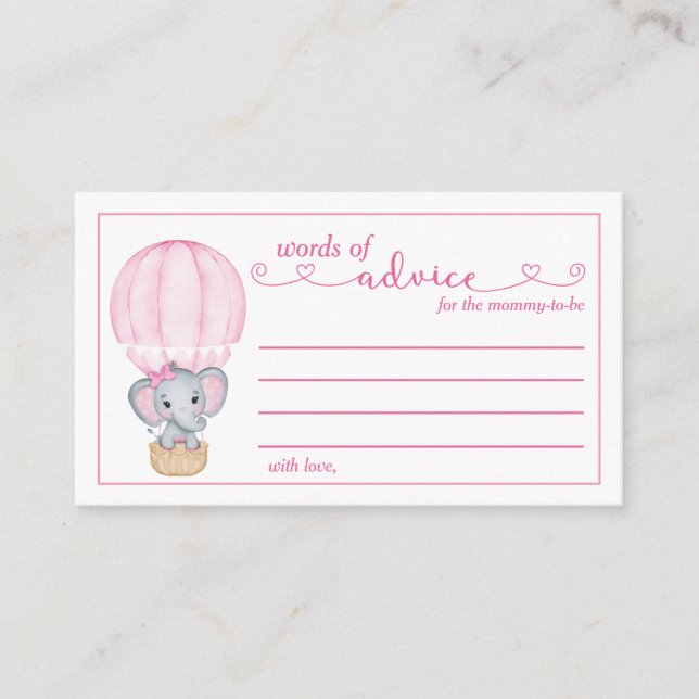 Ord av Rosa Elephant Baby Shower Tilläggskort (Framsida)
