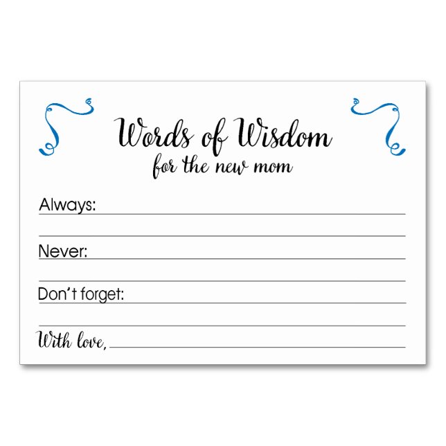 Ord av visdomskort New mamma Baby Shower Bordsnummer (Framsidan)