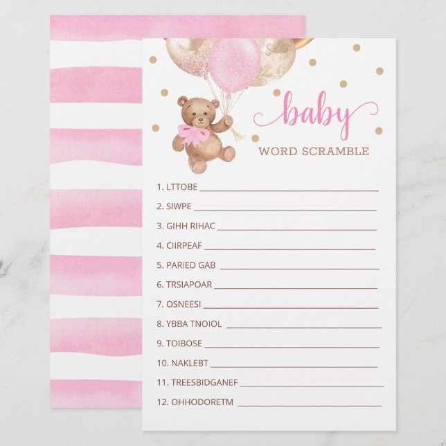 Ord-bildspel för Nallen Babyduschar (Fram/baksida)