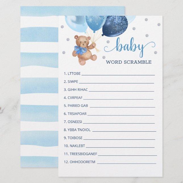 Ord-bildspel för Nallen Babyduschar (Fram/baksida)