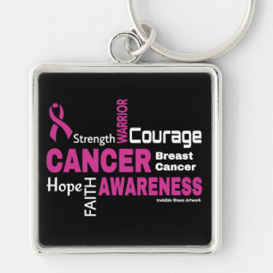 Ord... bröstcancer fyrkantig silverfärgad nyckelring