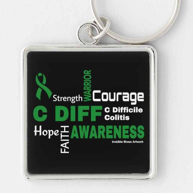 Ord...C Diff Fyrkantig Silverfärgad Nyckelring (Framsidan)