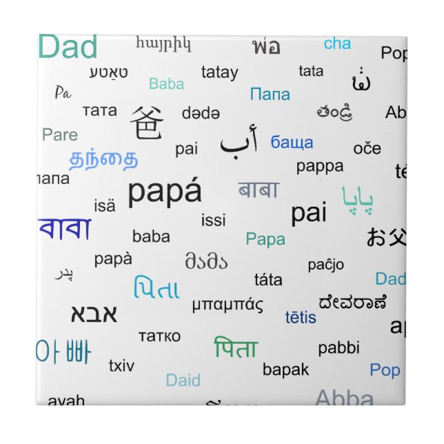Ord för pappa på många olika språk kakelplatta (Framsidan)