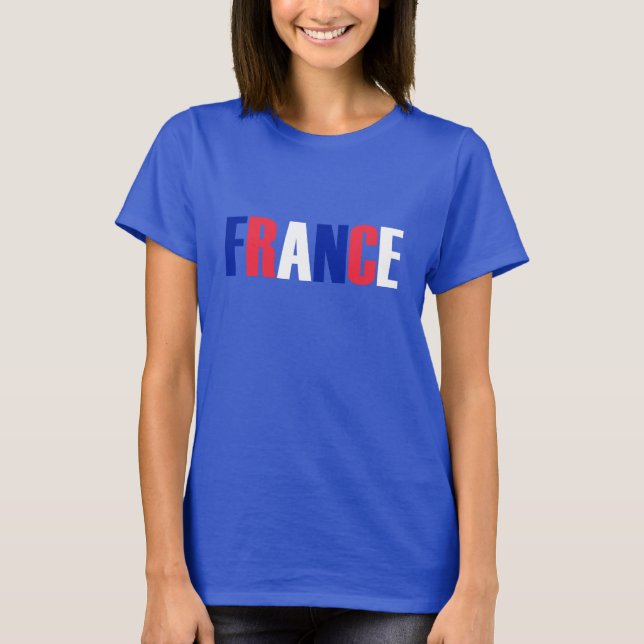 Ord FRANKRIKE i trefärgad nationsflagga T Shirt (Framsida)