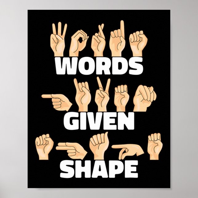 Ord har angett Shape Asl American Sign Language Poster (Framsidan)
