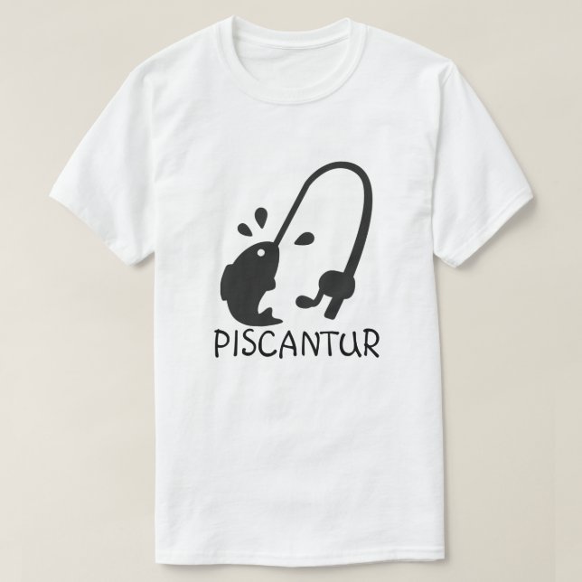 Ord i latin: piscantur- och fisk- och fiskepol tee shirt (Design framsida)