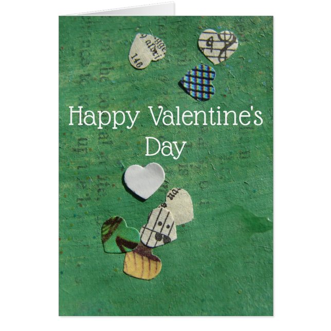 Ord och Hearts Abstrakt Collage, Alla hjärtans dag Hälsningskort (Framsidan)