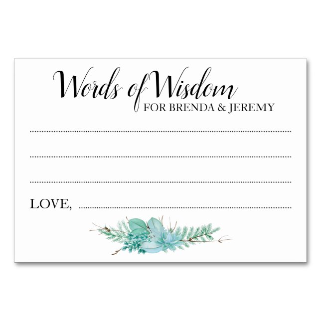 Ord of Wisdom Bröllop Advice Cards - Sylvie Bordsnummer (Framsidan)