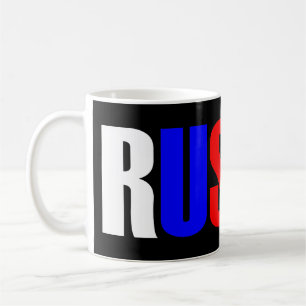 Ord RYSSLAND i färg flagga i tre färger vid land Kaffemugg