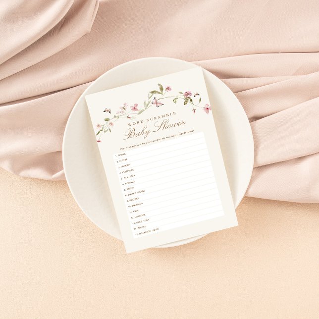 Ord Scamble Baby Shower Game Bunny Rosa Blommigt (Skapare uppladdad)