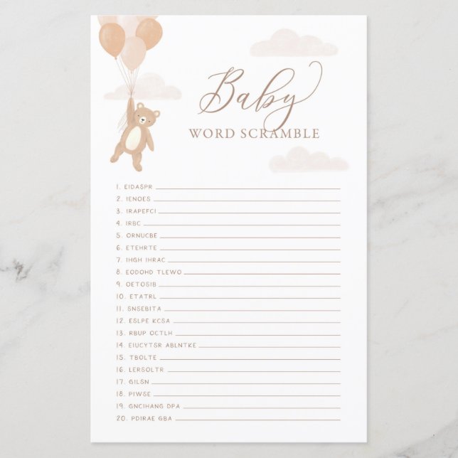 Ord Scamble Baby Shower Game Vi kan vänta (Framsida)
