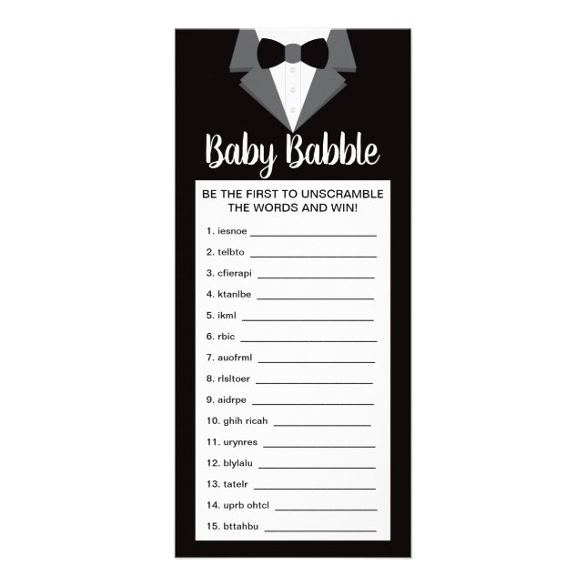 Ord Scramble Baby Shower-spel, 25-pack Reklamkort (Framsidan)