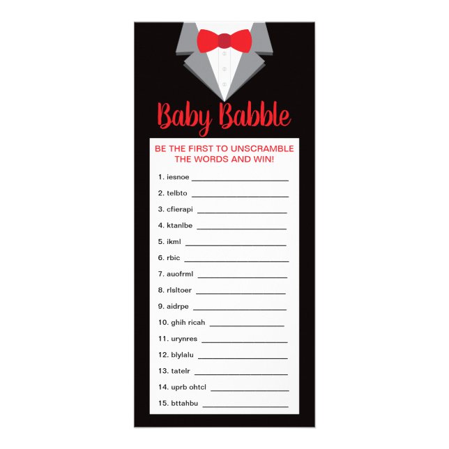 Ord Scramble Baby Shower-spel, 25-pack Reklamkort (Framsidan)