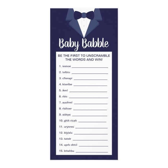 Ord Scramble Baby Shower-spel, 25-pack Reklamkort (Framsidan)