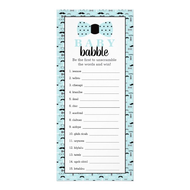 Ord Scramble Baby Shower-spel, 25-pack Reklamkort (Framsidan)